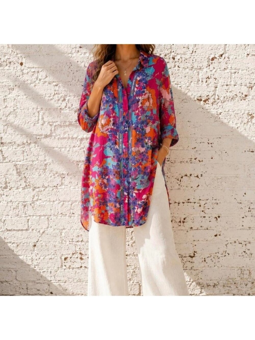 Soft Surroundings Garden Path Dress Womens L Floral Shirtdress Cupro Rayon New